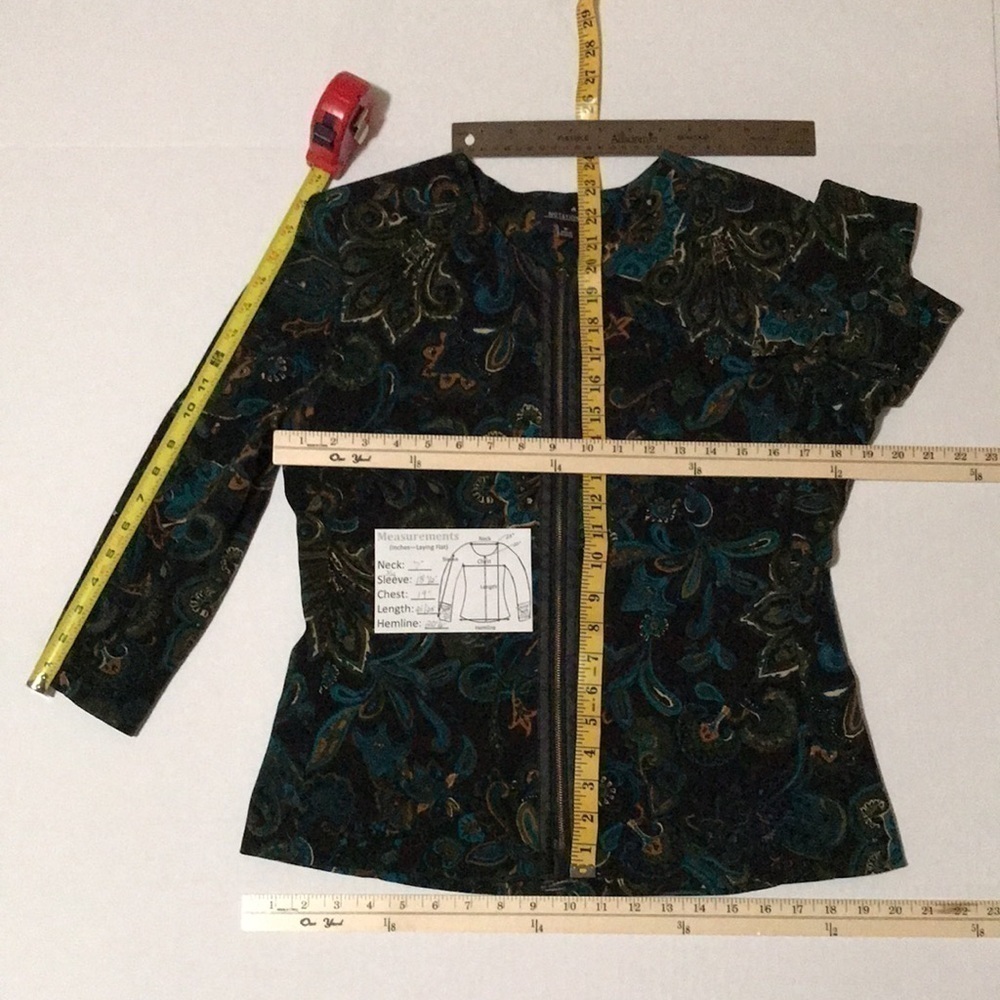 NOTATIONS Women’s Teal Blue/Green/Black Paisley Dressy Lined Zippered Jacket—M - Picture 15 of 15